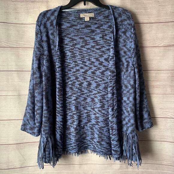 Laura Ashley Blue Cardigan Sweater with Fringe Tassels 3/4 Sleeves Size Large - Picture 2 of 16